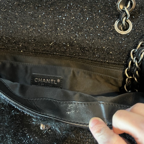Chanel Vintage Black Patchwork Tweed Leather Classic Flap Shoulder Bag - Picture 5 of 10